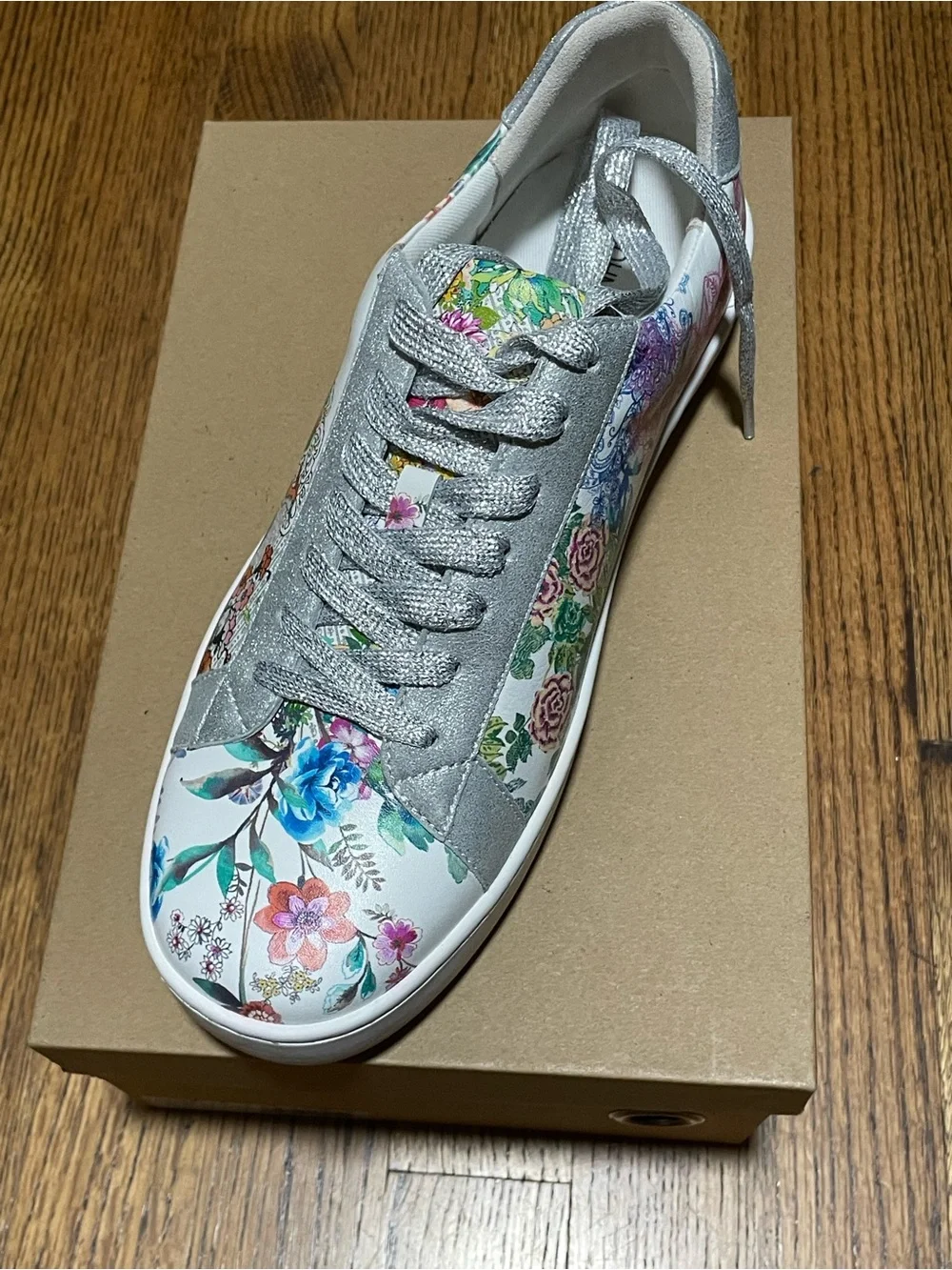 Johnny Was Multicolor Floral Low-Top Sneakers with Silver Trim